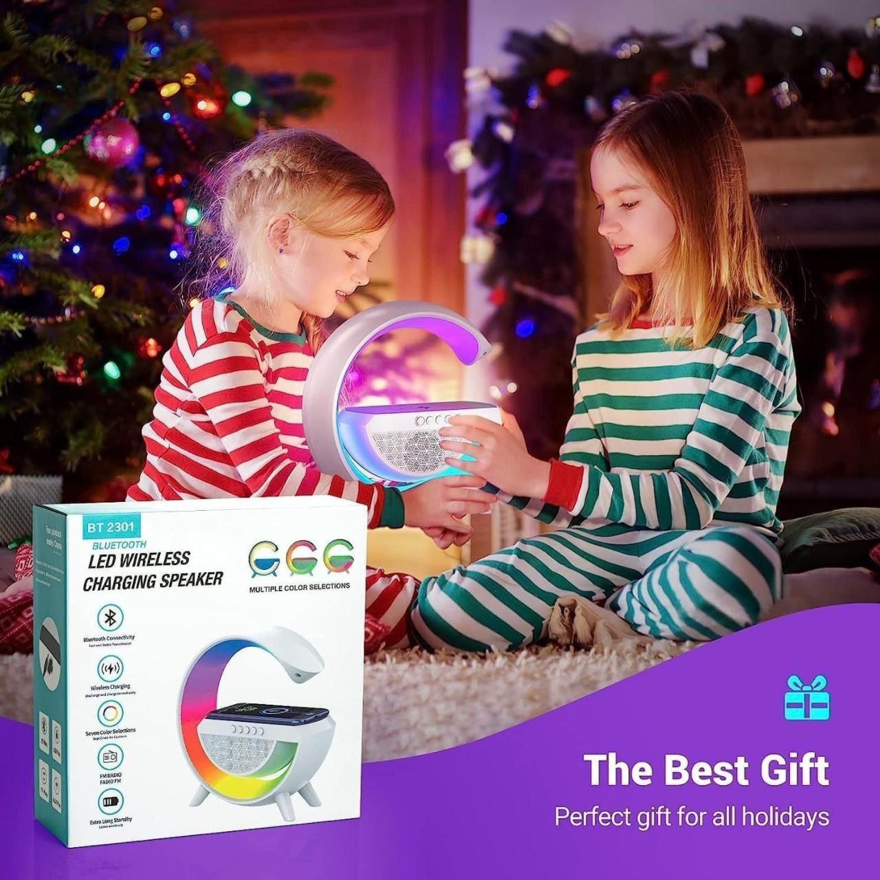 3 in 1 Multifunction G-Shape LED Bluetooth Speaker with Wireless Fast Charger