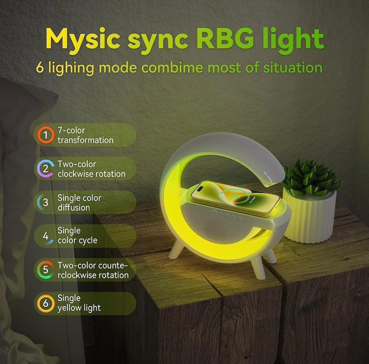 3 in 1 Multifunction G-Shape LED Bluetooth Speaker with Wireless Fast Charger