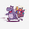 Hippo and cart no background